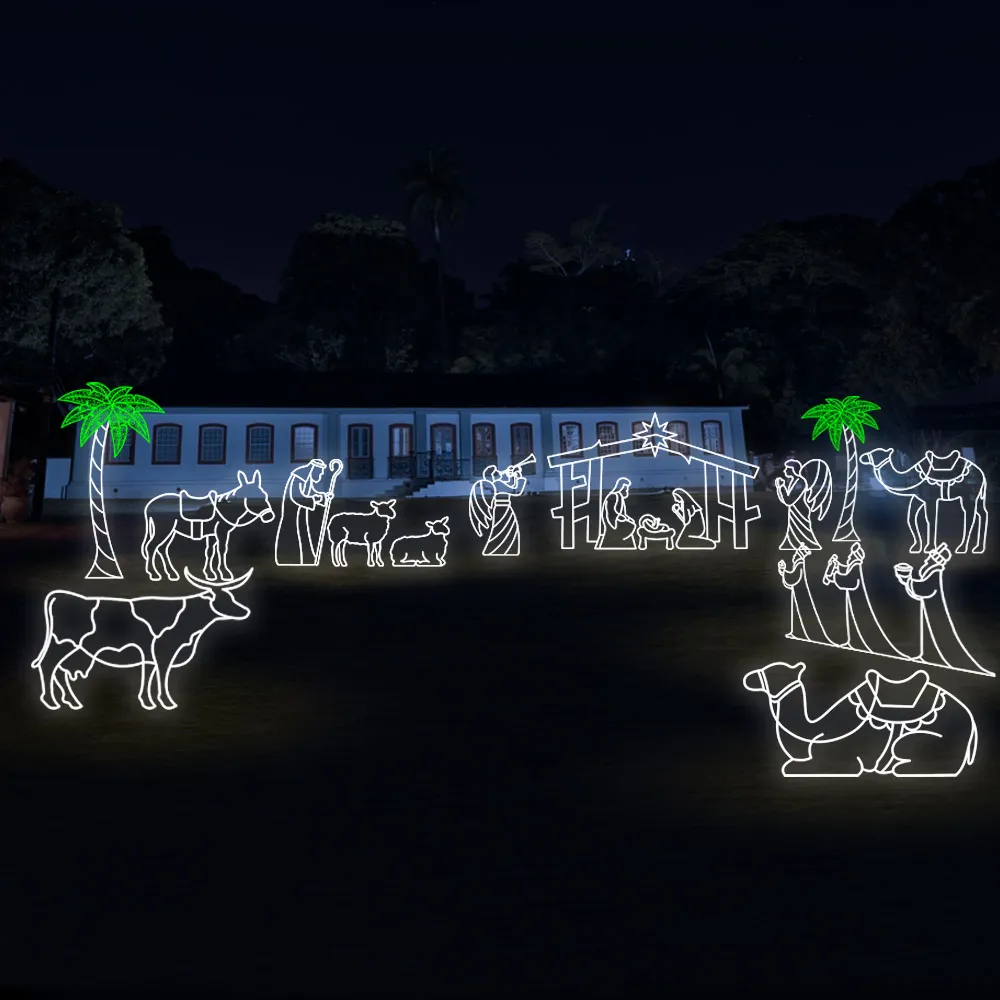 Presépio de Jerusalém completo iluminado em LED para decoração natalina municipal